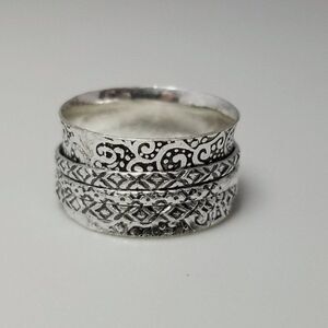 Vintage Spinner Ring, Silver Tone Moving Bands, Wide Size 10 Band, Estate